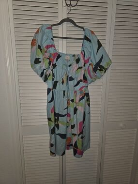 Light Blue Puff Sleeve Floral Print Dress